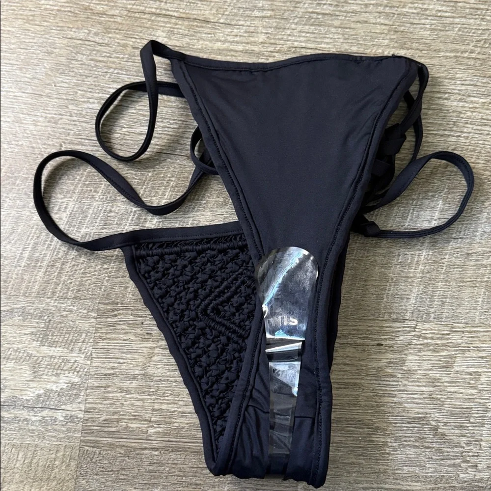 Frankies Bikinis Black Naia Tie Side Skimpy Bikini Bottom Size Large
